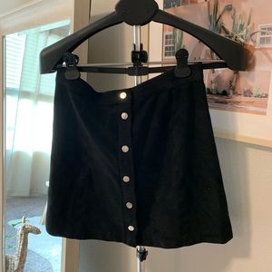 H&M Black Faux Suede Mini Button Front Skirt 10